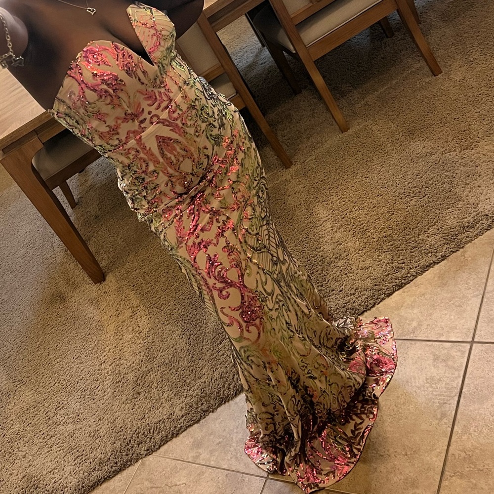 Pink and Tan Prom Dress